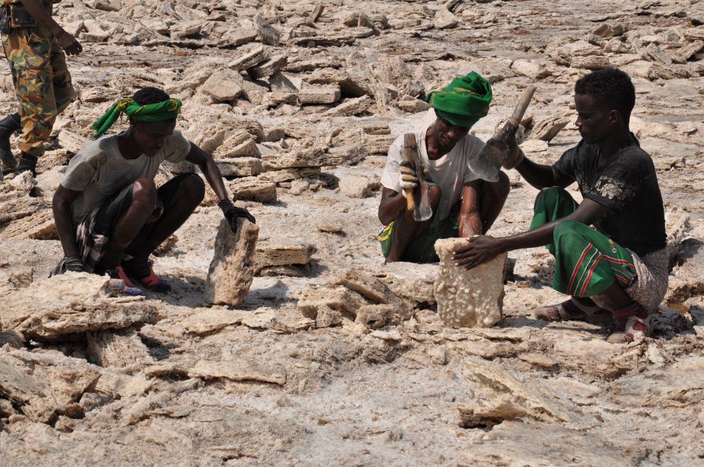 Salt miners in Danakil Depression in Ethiopia close to Erta Ale