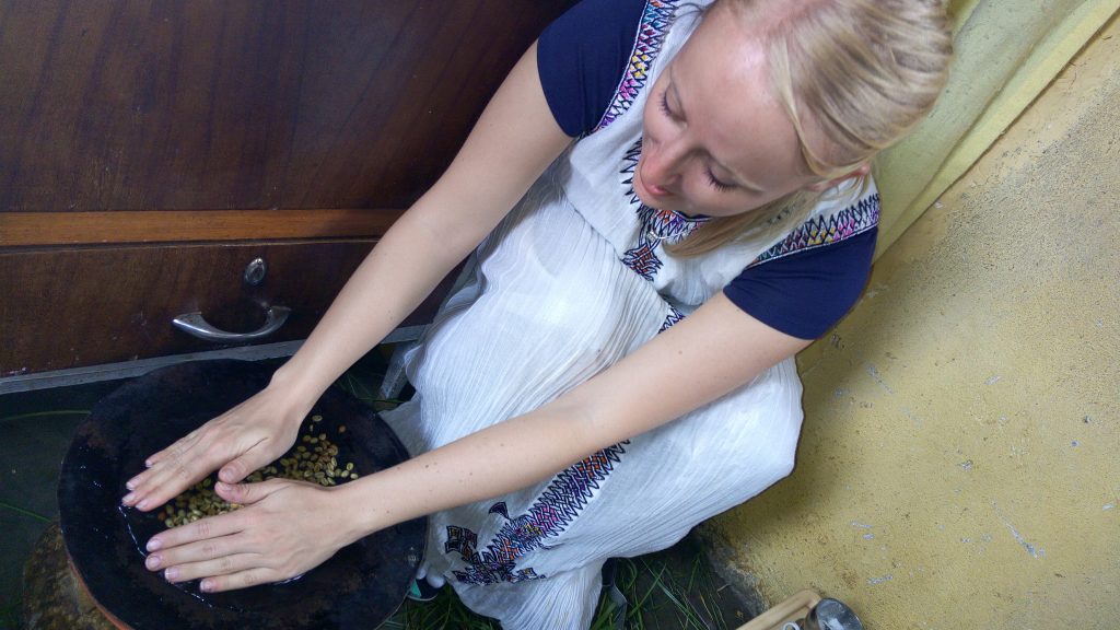 Washing the coffee beans for traditional Ethiopian coffee