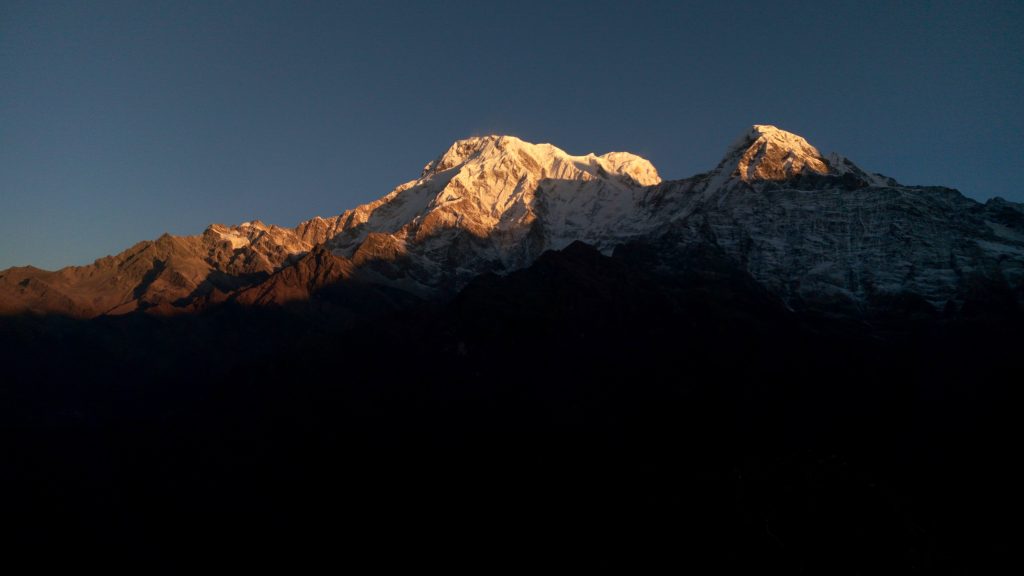Sunlit loneliness in the Annapurna mountains on Mardi Himal Trek in Nepal